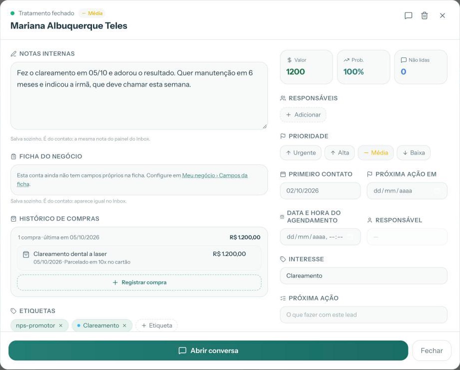 Ficha da cliente com notas e histórico de compras