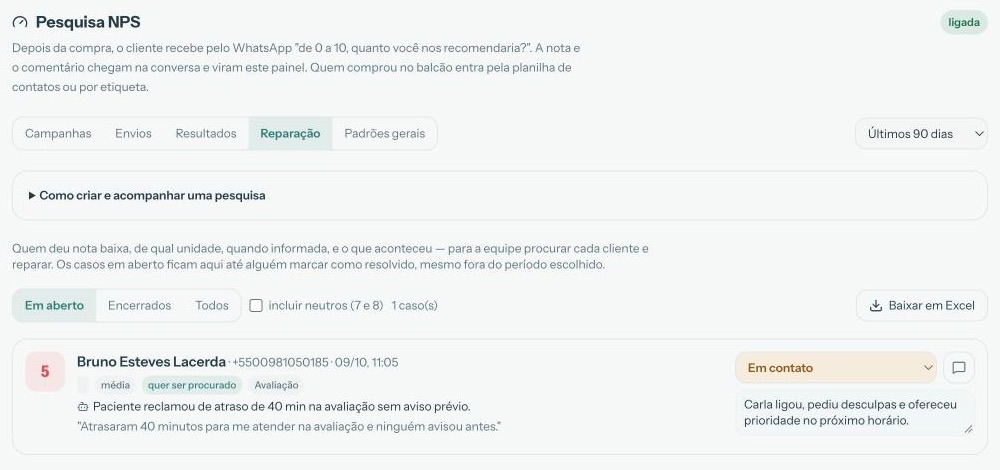 Lista de reparação com o caso de um cliente insatisfeito